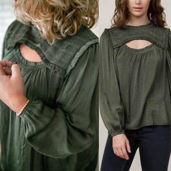 BLOUSE SKIES ARE BLUE PEEK A BOO - OLIVE -XS- NEW WITH TAG - Picture 3 of 15
